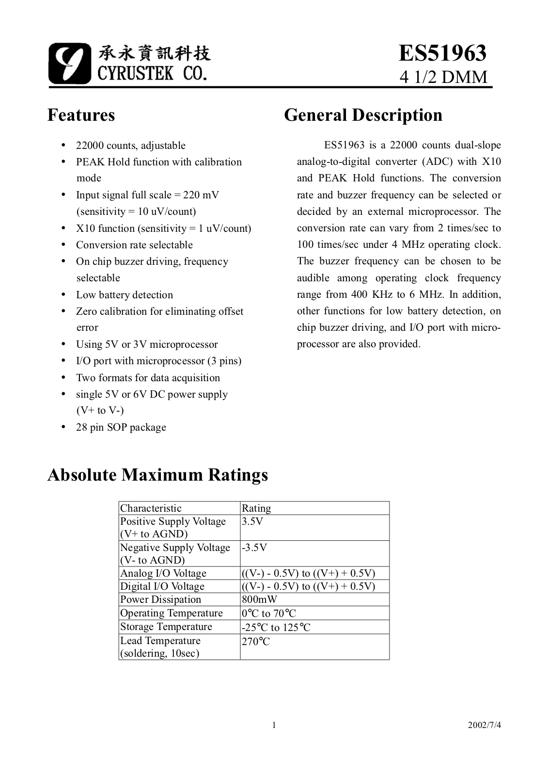 CYRTK ES51963 Datasheet