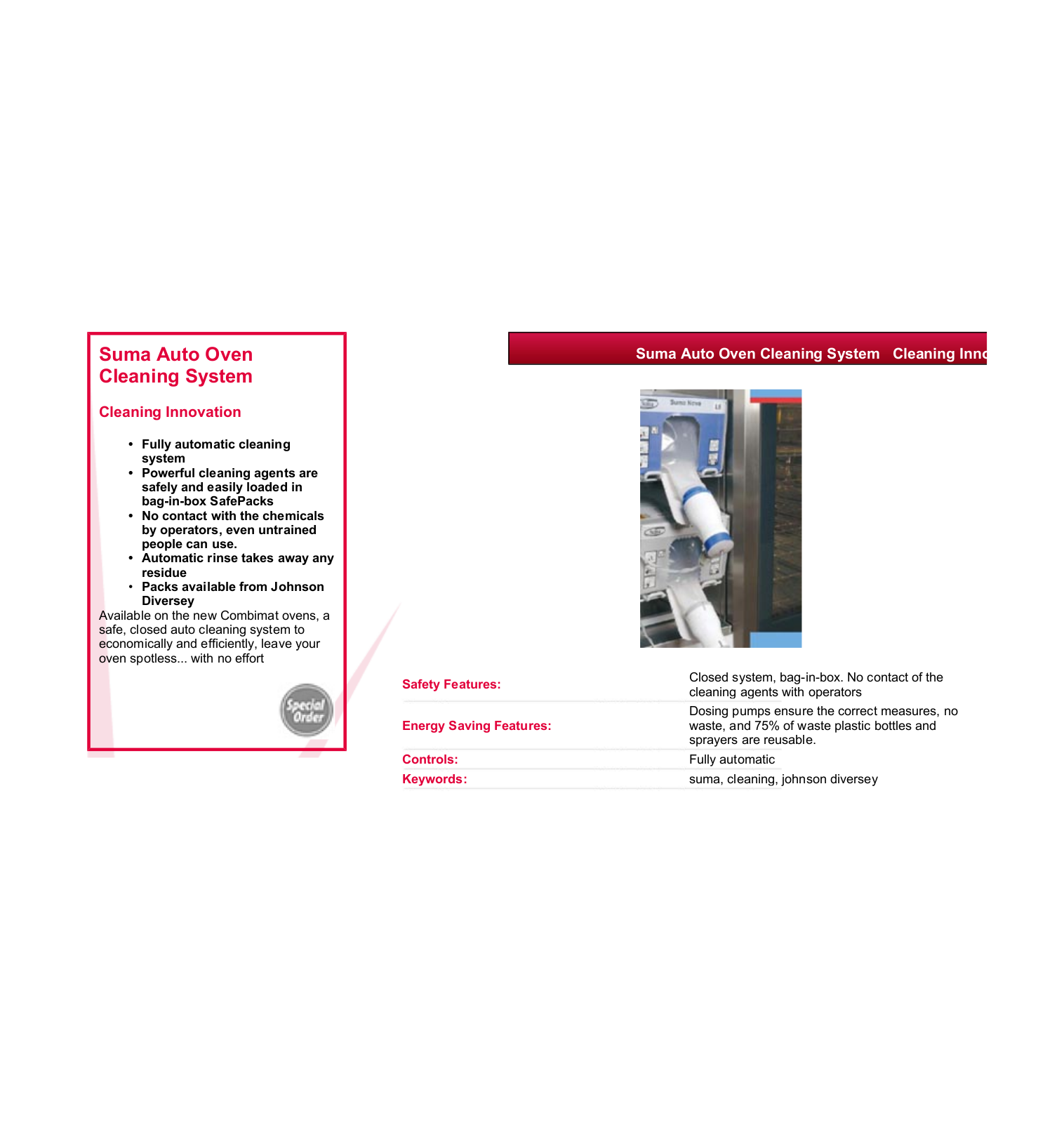 Valera SUMA AUTO OVEN CLEANING SYSTEM DATASHEET