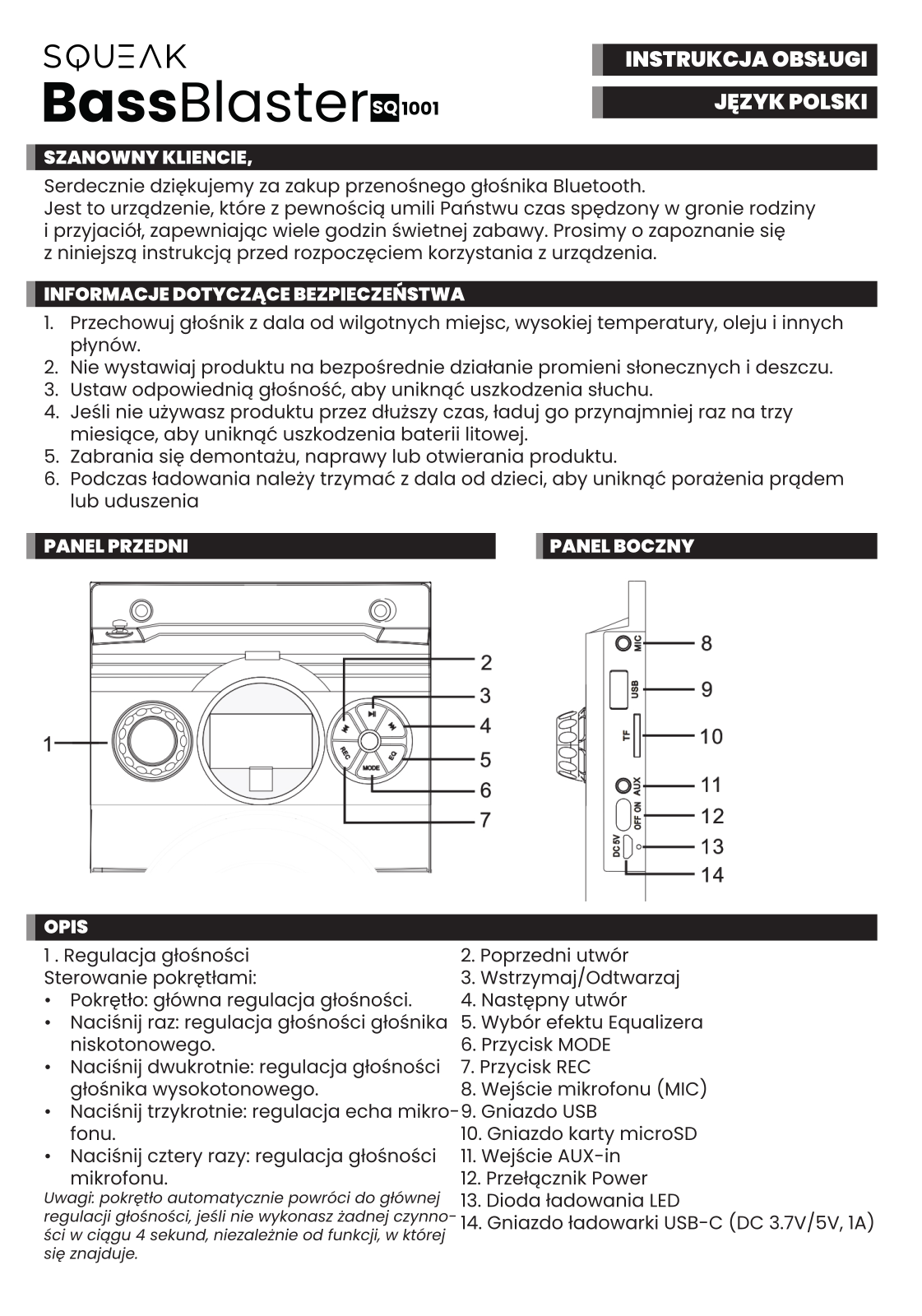 Squeak SQ1001, BassBlaster User guide - ManualMachine.com