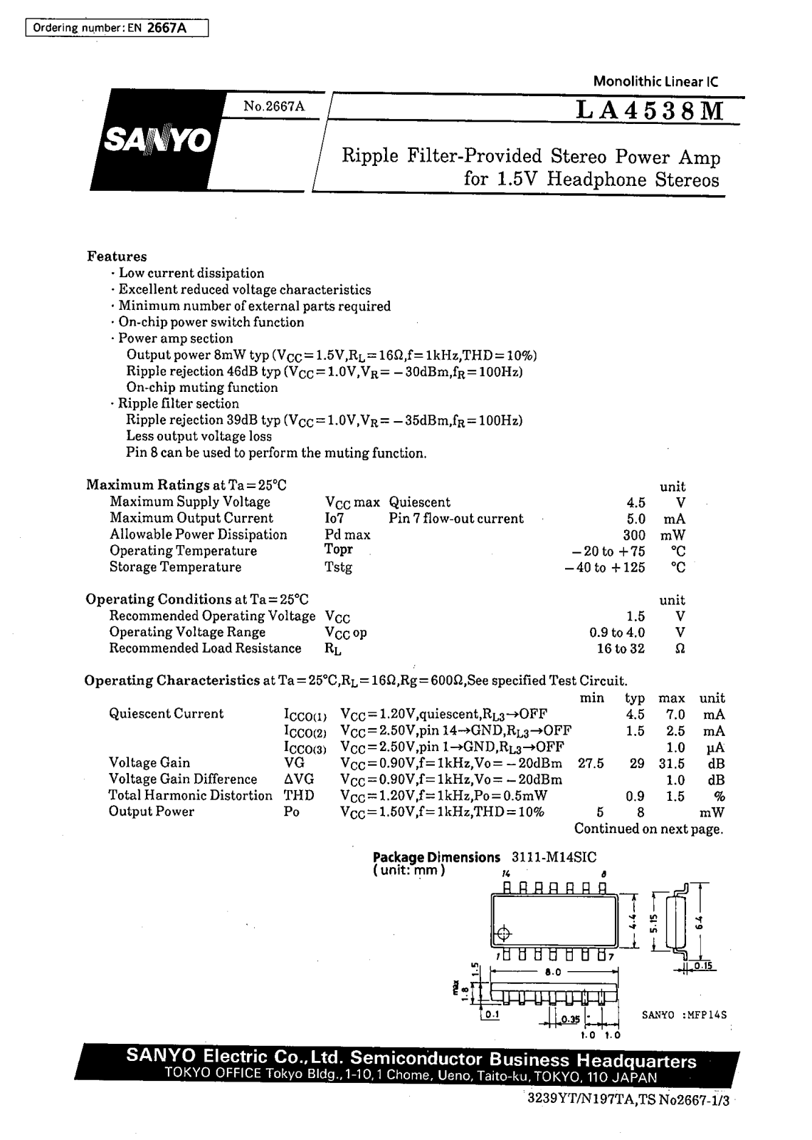 SANYO LA4538M Datasheet