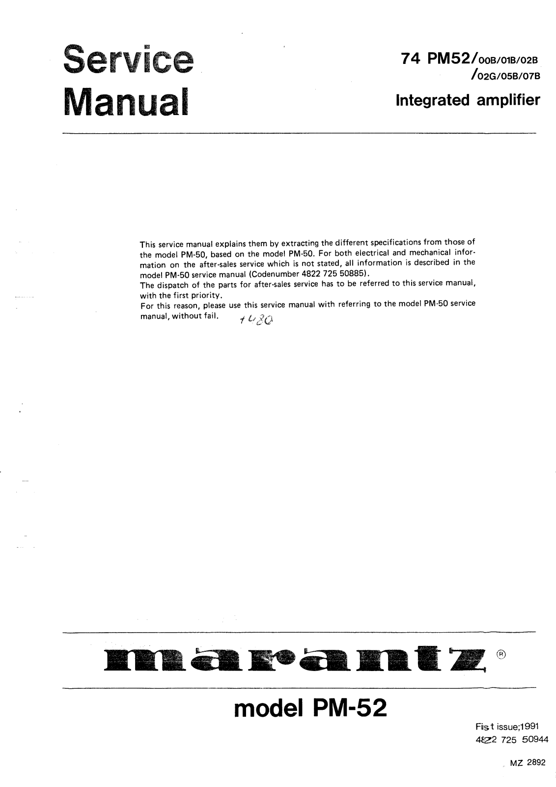 Marantz PM-52 Service Manual