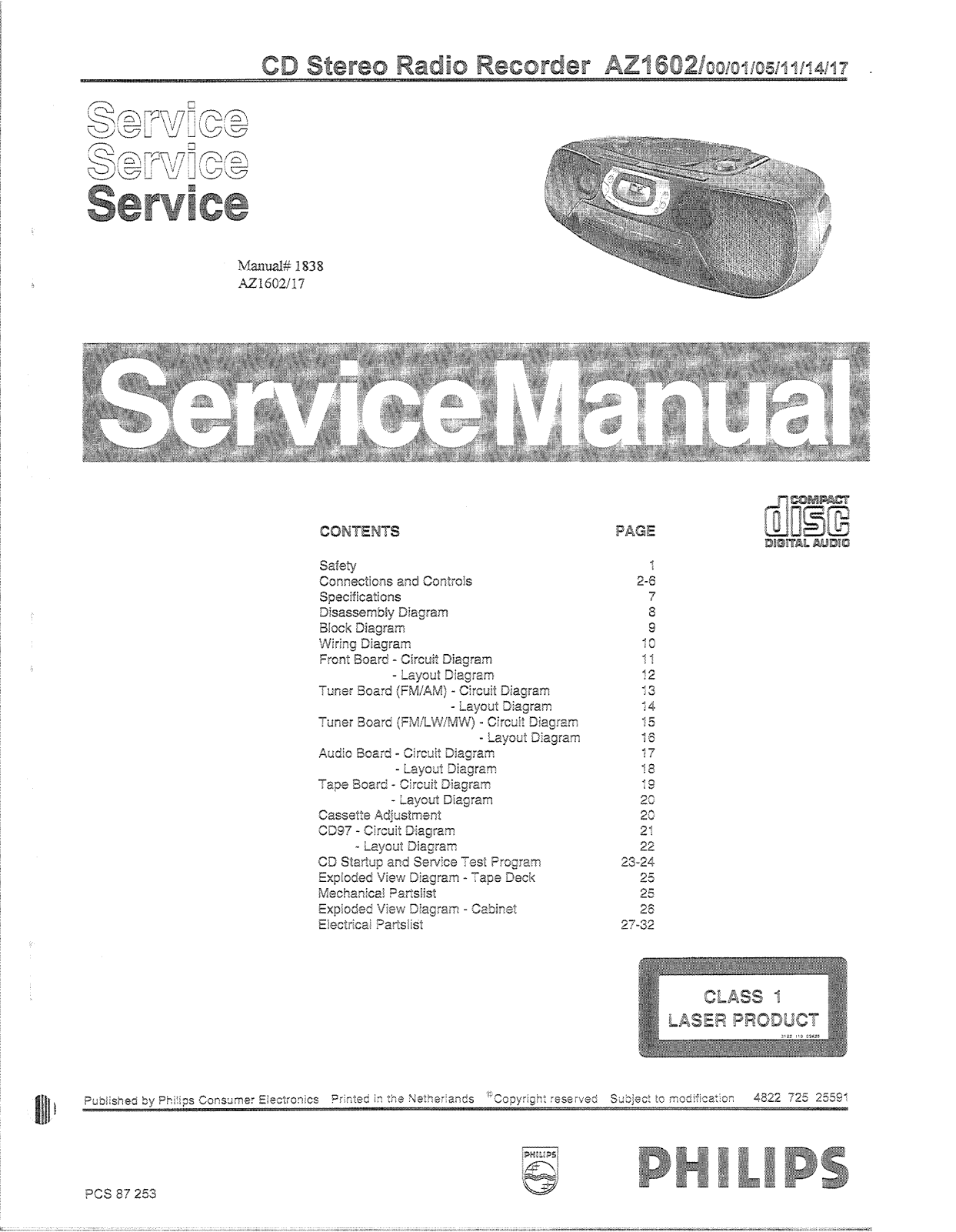 Philips AZ-1602 Service Manual