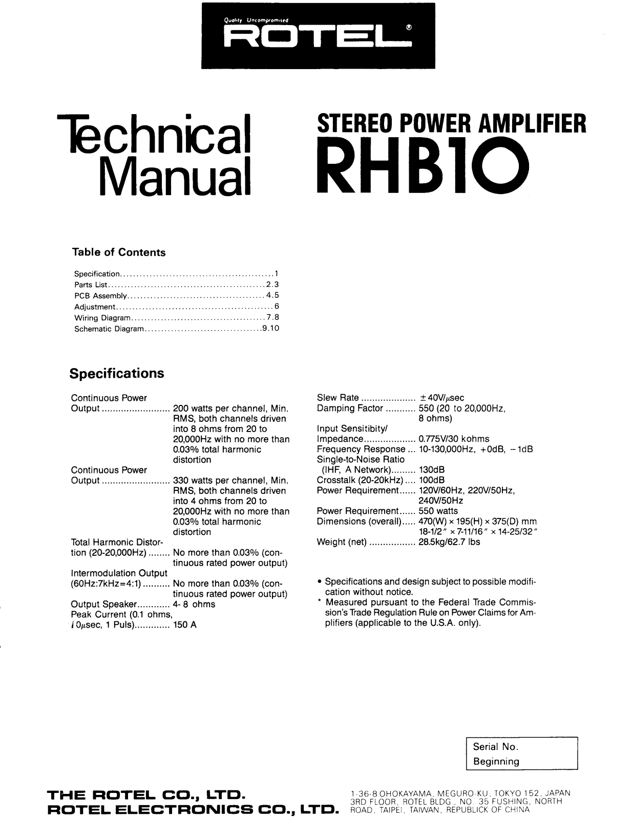 Rotel RHB-10 Service manual