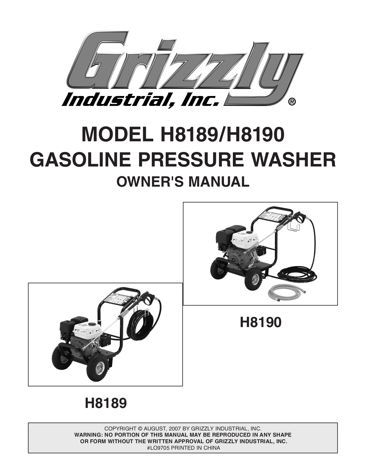 Grizzly H8189, H8190 User Manual