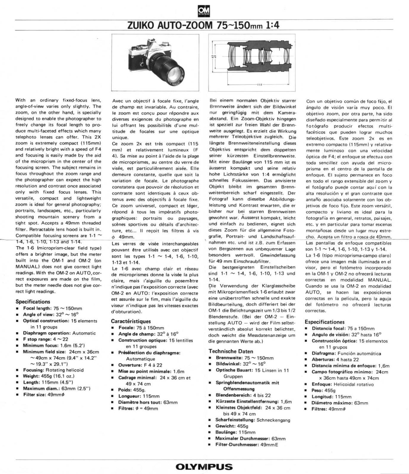 Olympus Zuiko 75-150 User Manual