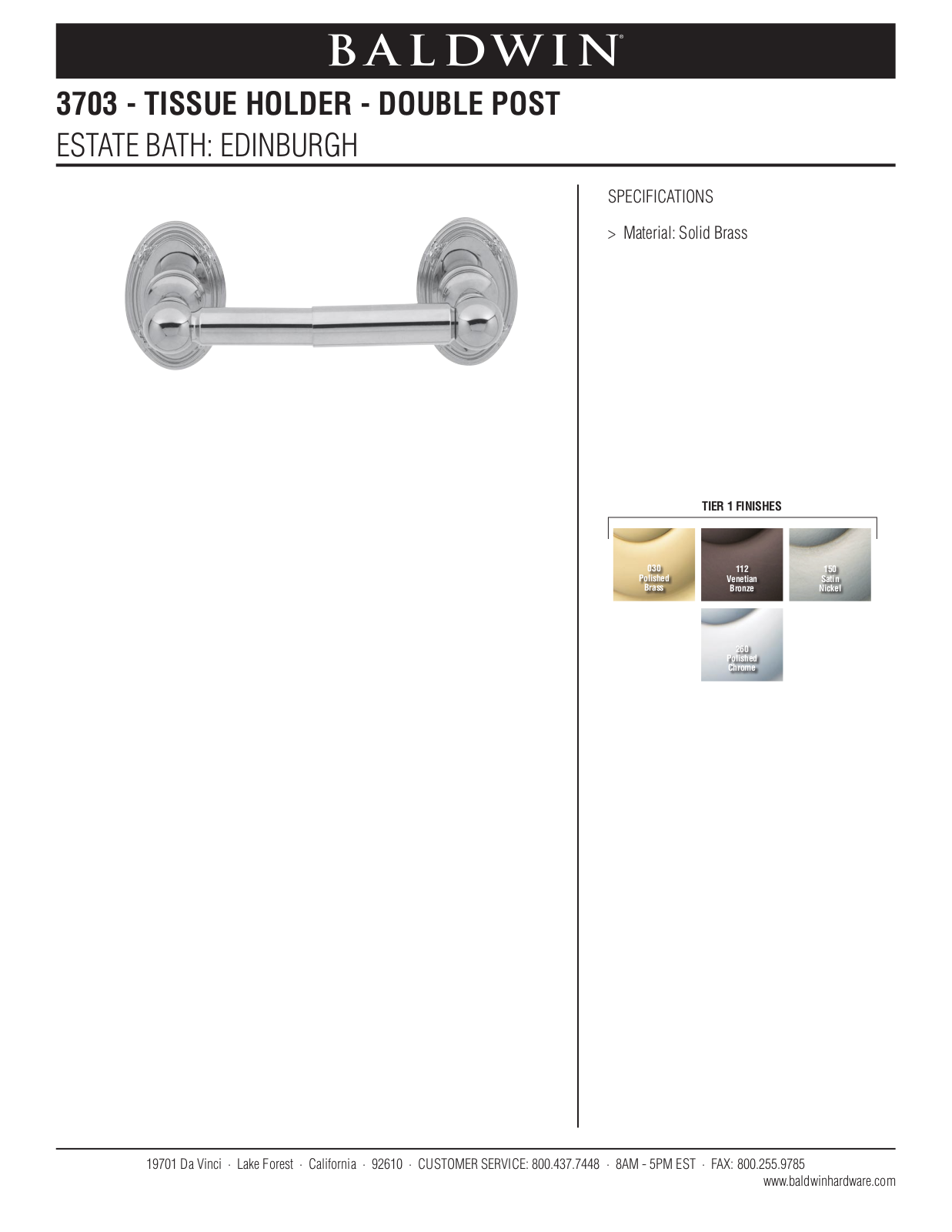 Baldwin Edinburgh Tissue Holder User Manual