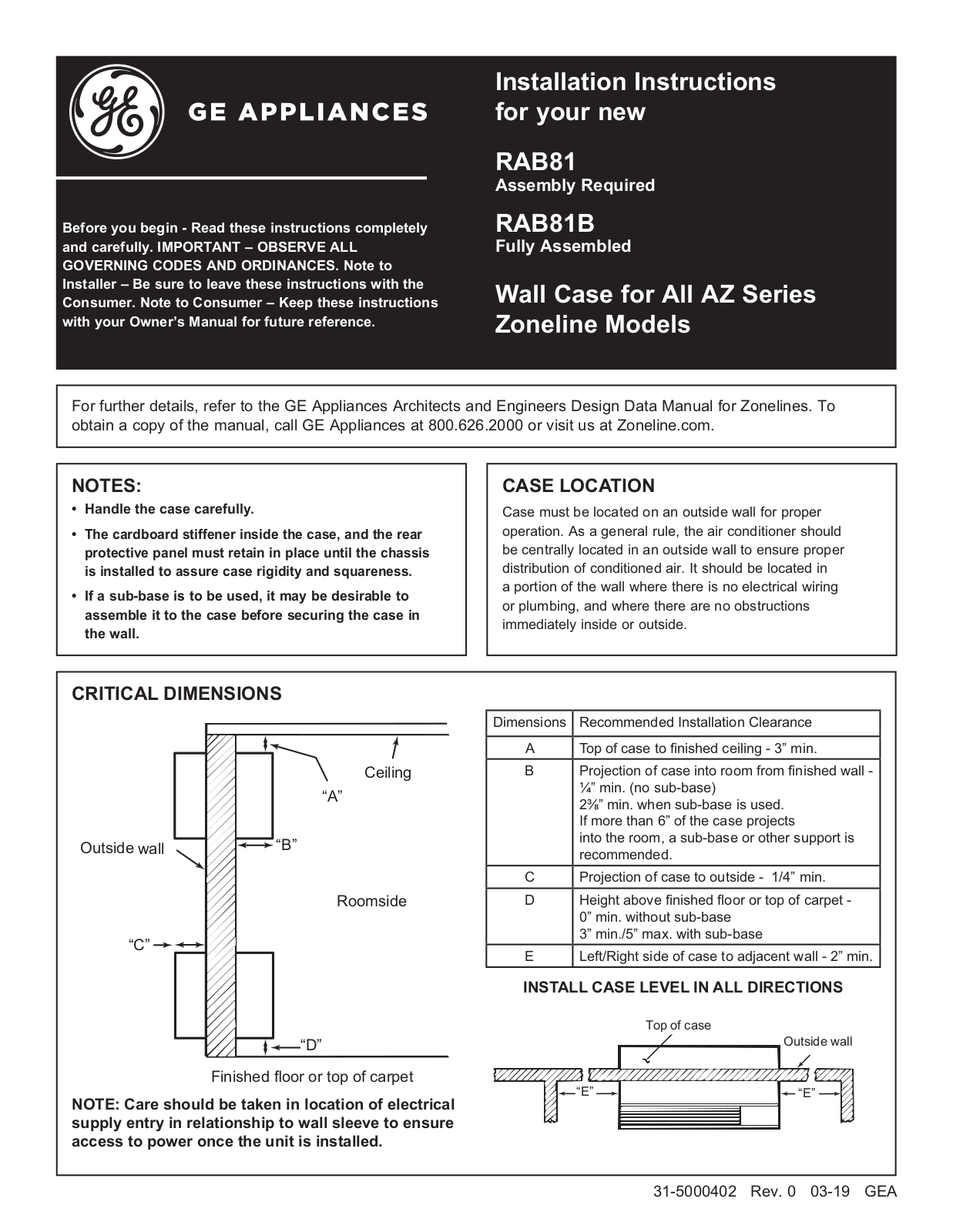 GE RAB81, RAB81B Installation Instructions Manual