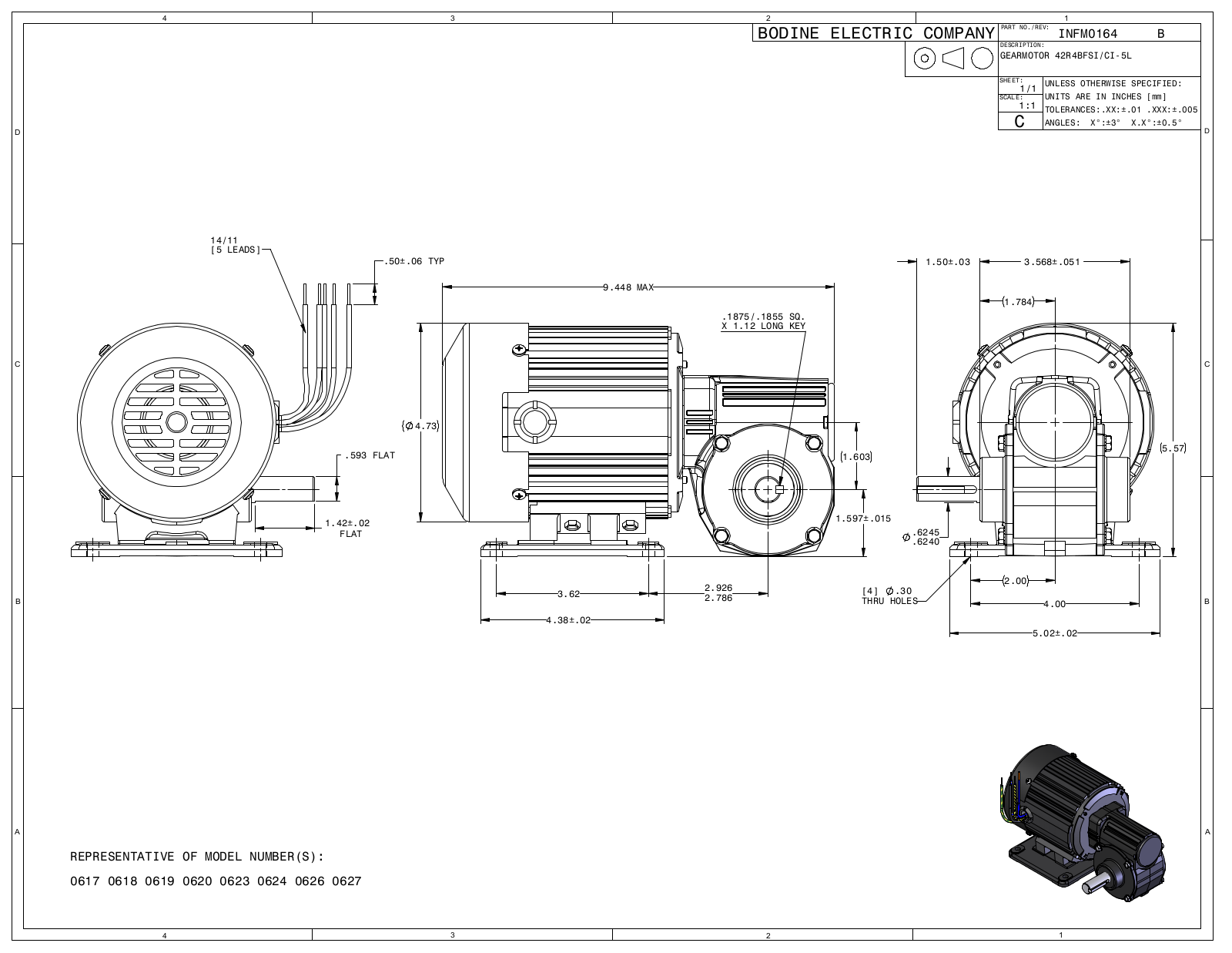 Bodine 0617, 0618, 0619, 0620, 0623 Reference Drawing