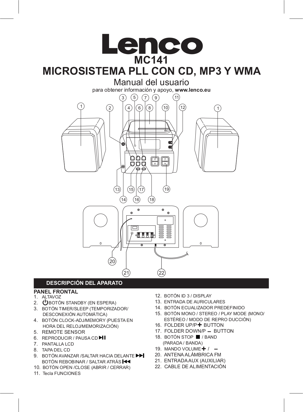 Lenco MC-141 User Manual