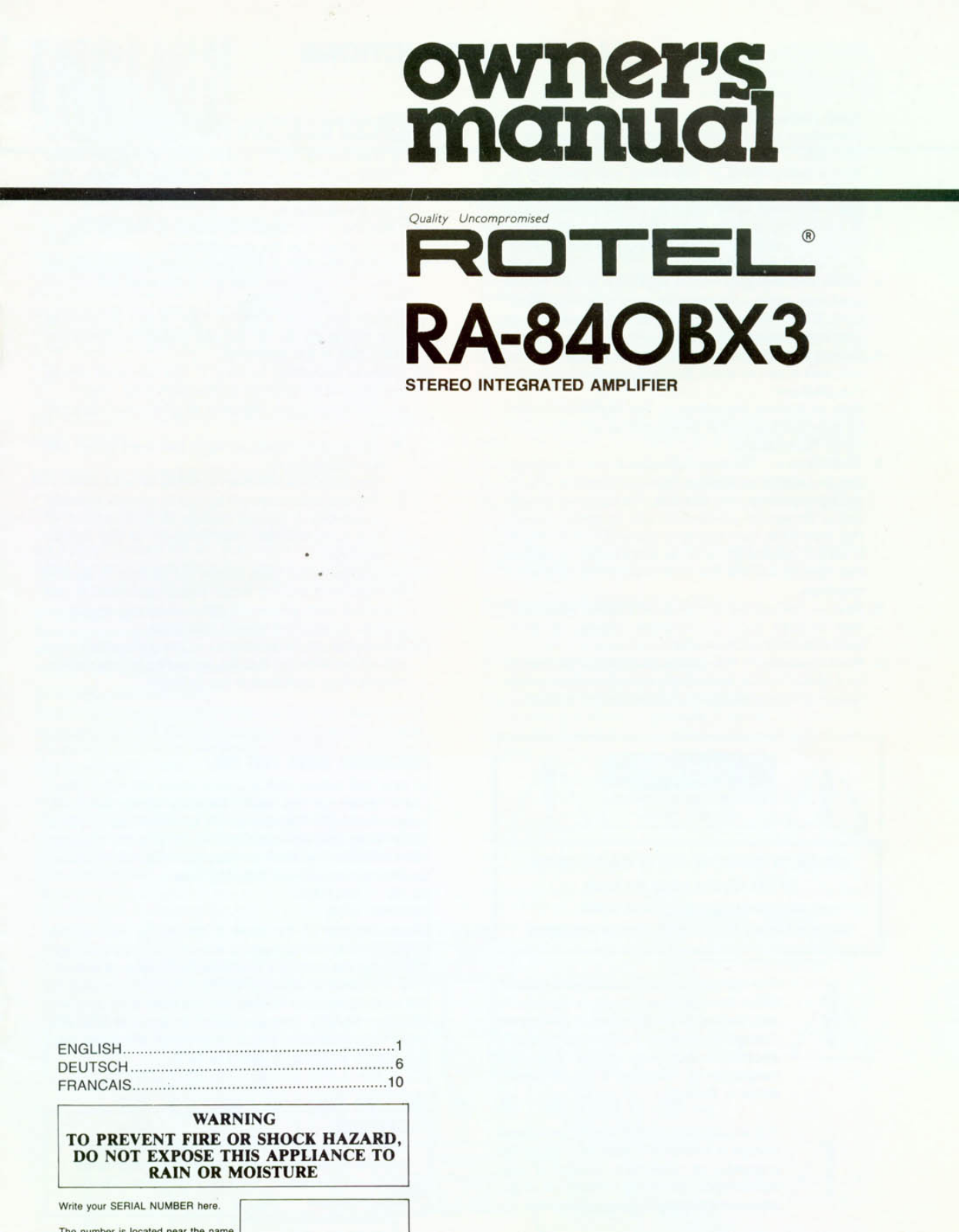 Rotel RA-840BX3 User Manual