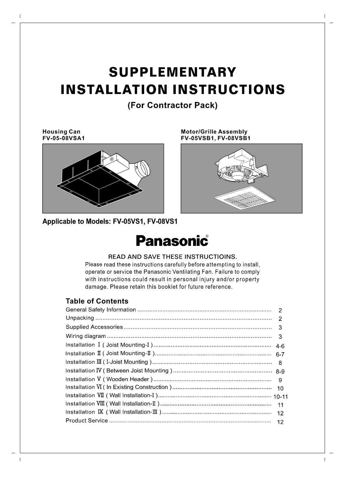 Panasonic fv05vsa1 Operation Manual