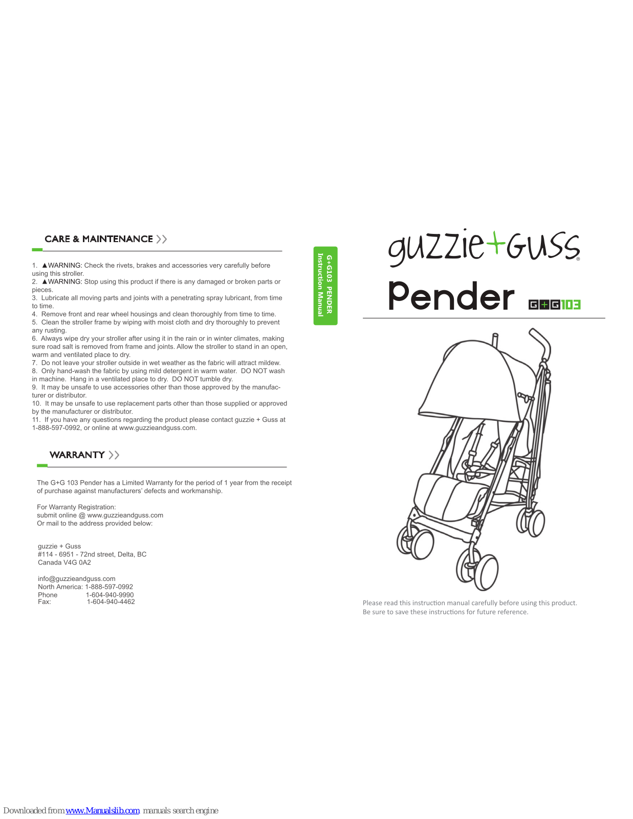 Guzzie+Guss G+G103 pender Instruction Manual