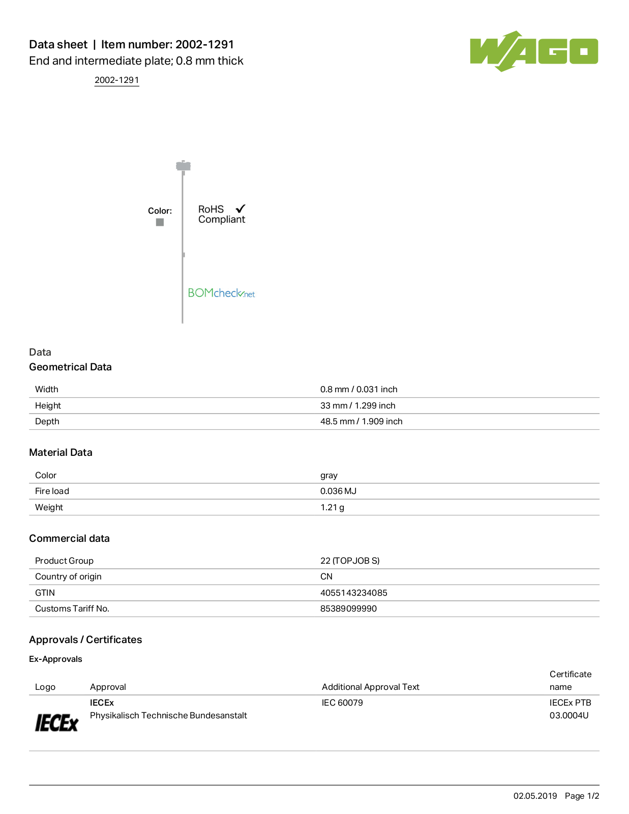 Wago 2002-1291 Data Sheet