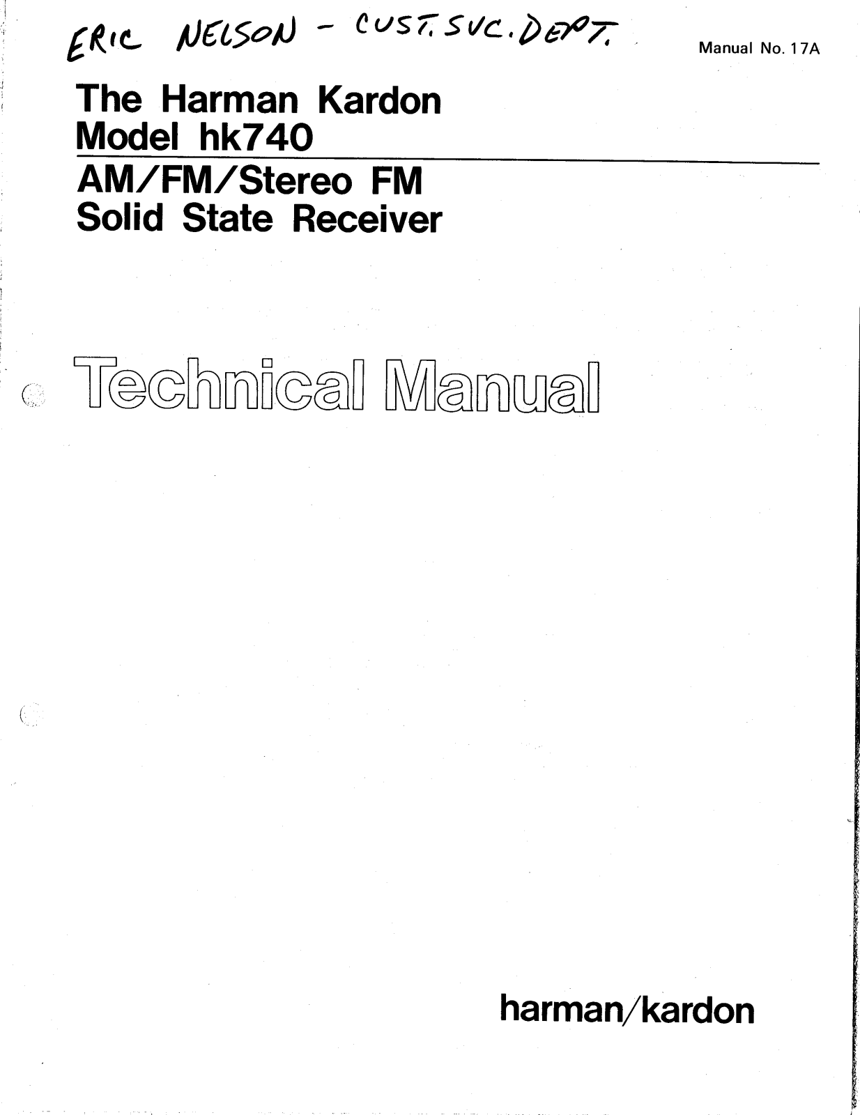 Harman Kardon HK-740 Service manual