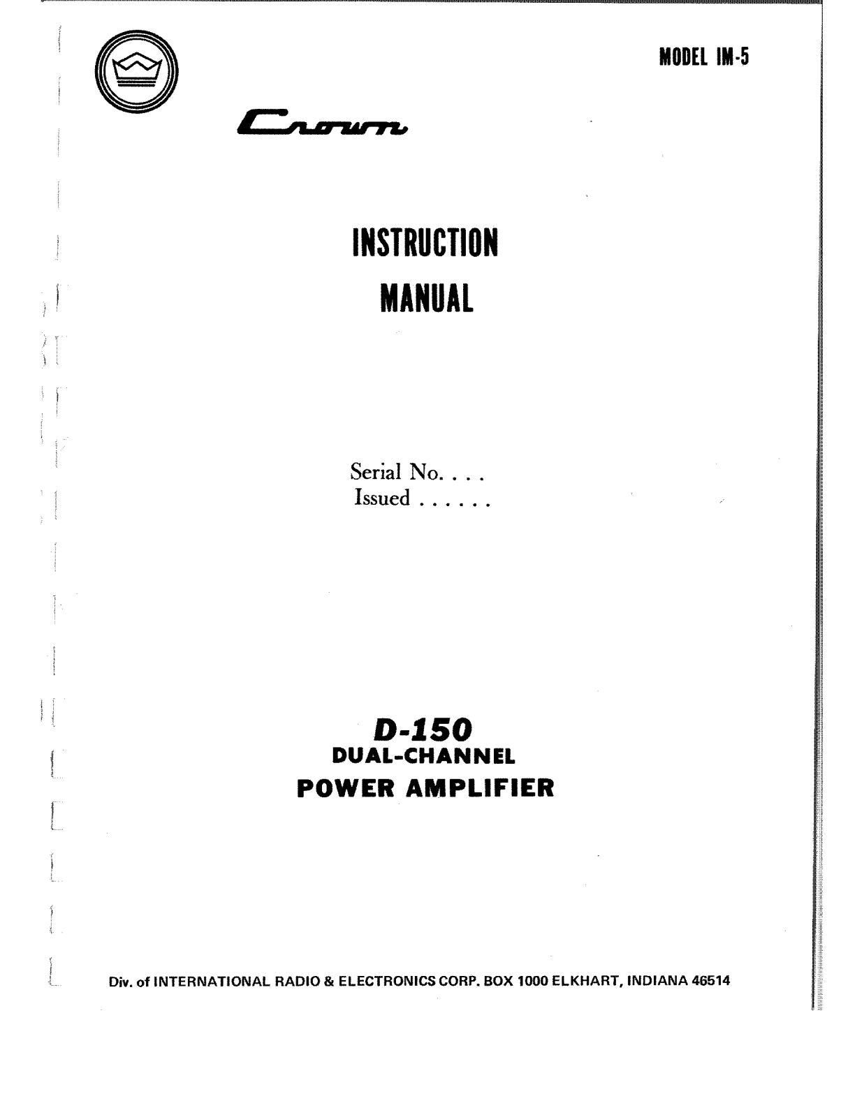 Crown D-150 Owners manual