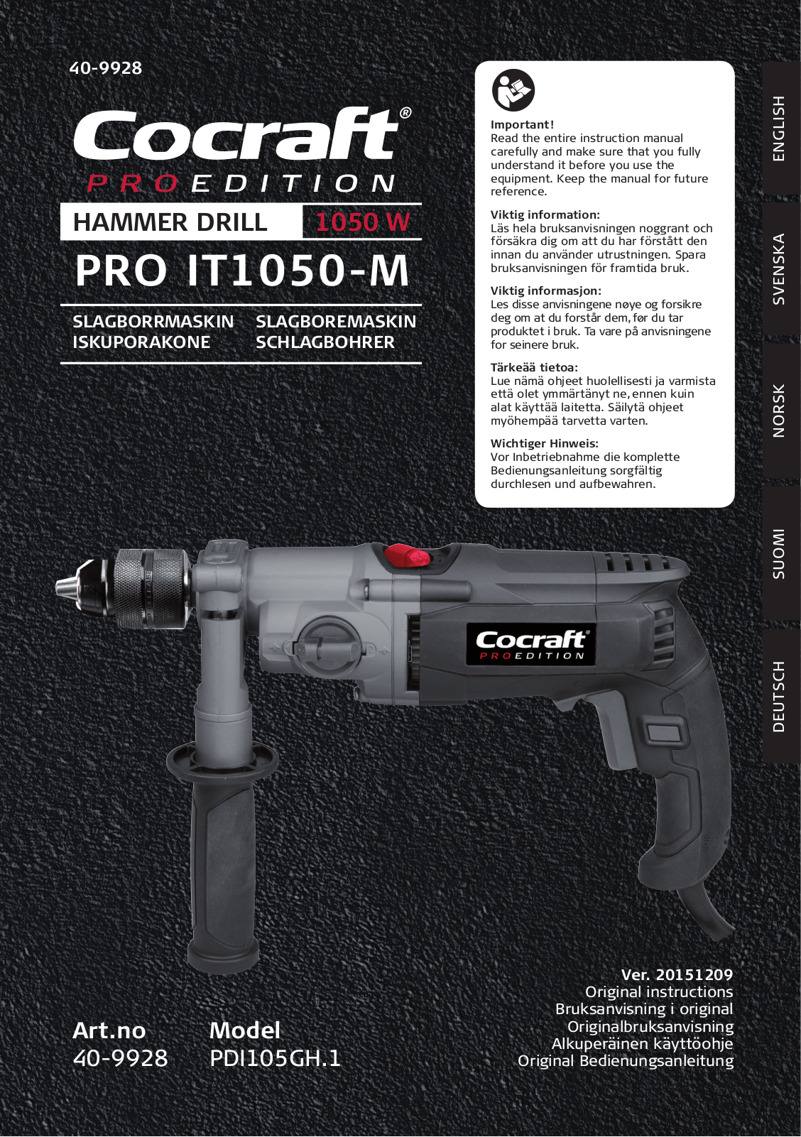 Cocraft PRO IT1050-M, PDI105GH.1 Instruction Manual