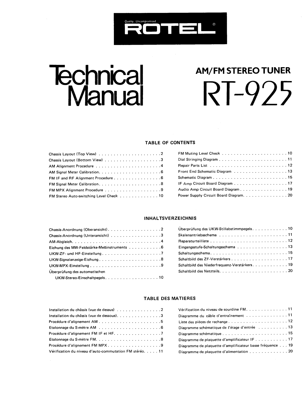 Rotel RT-925 Service manual