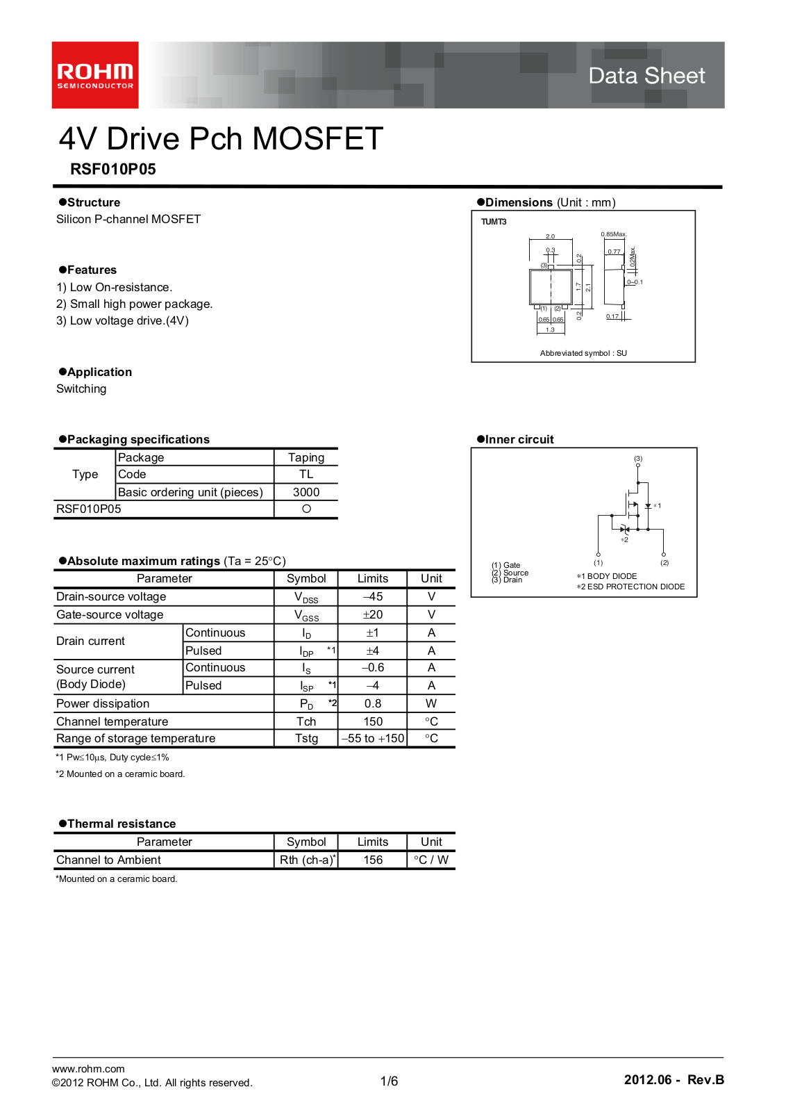 ROHM RSF010P05 Technical data