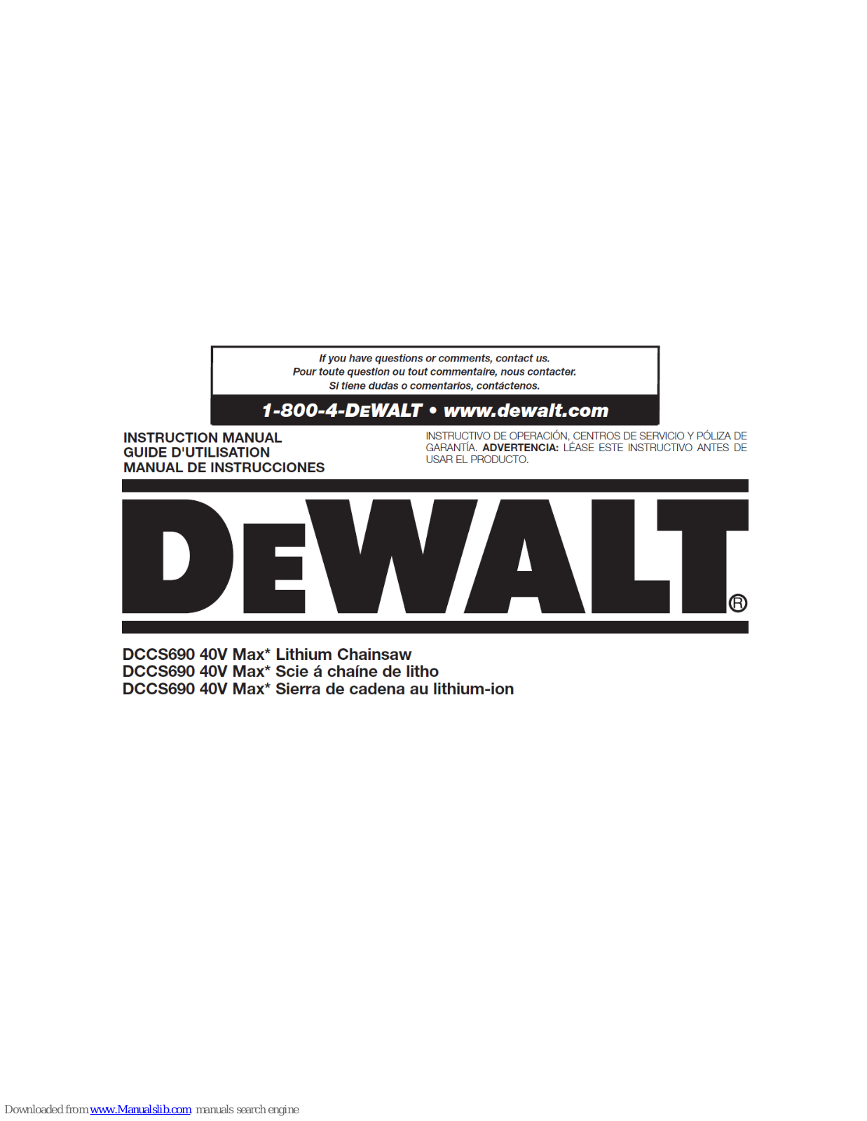 DeWalt DCCS690 Instruction Manual