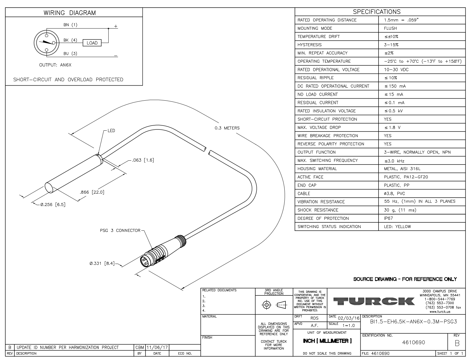 Turck BI1.5-EH6.5K-AN6X-0.3PSG3 Data Sheet