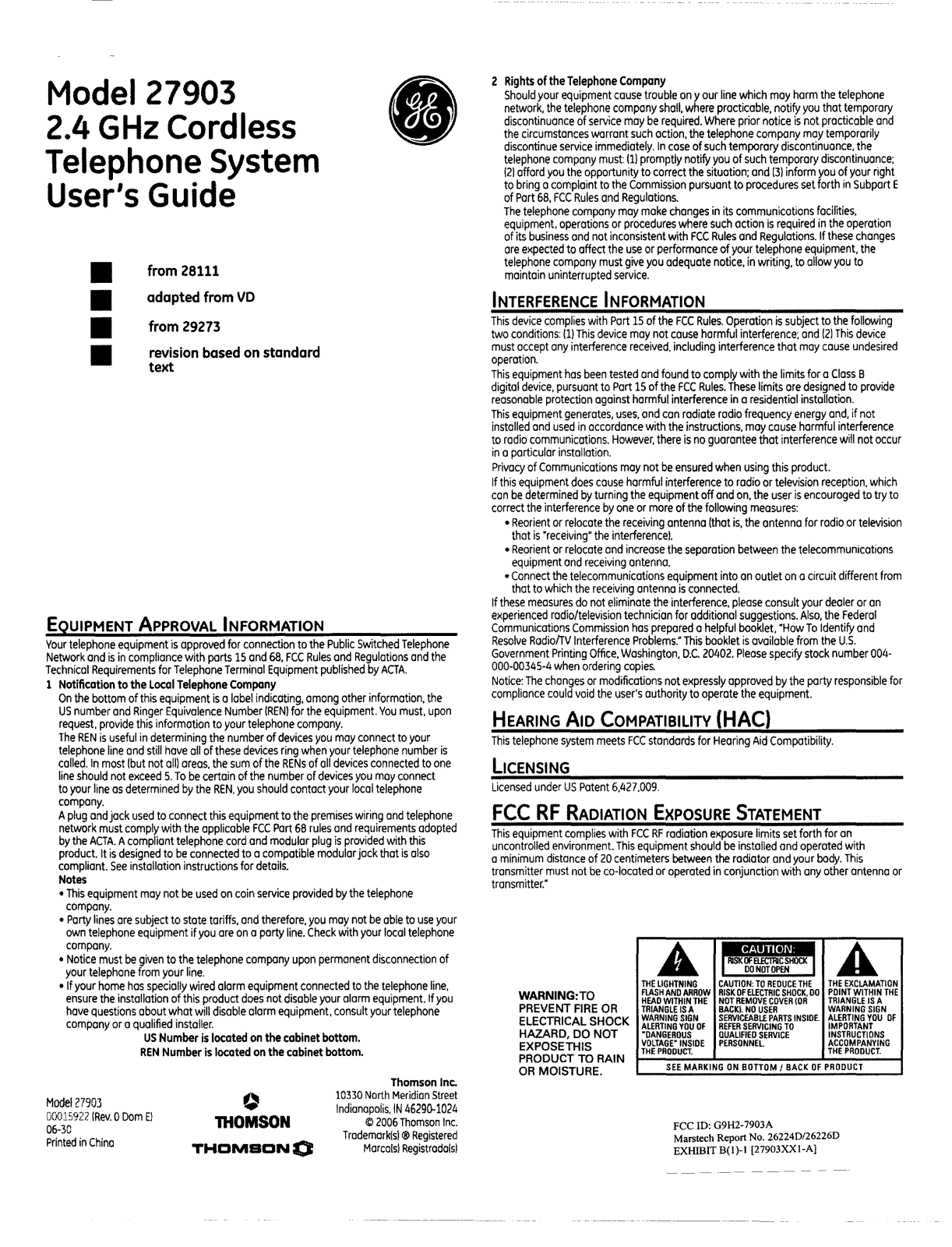 Thomson 2-7903A Users Manual