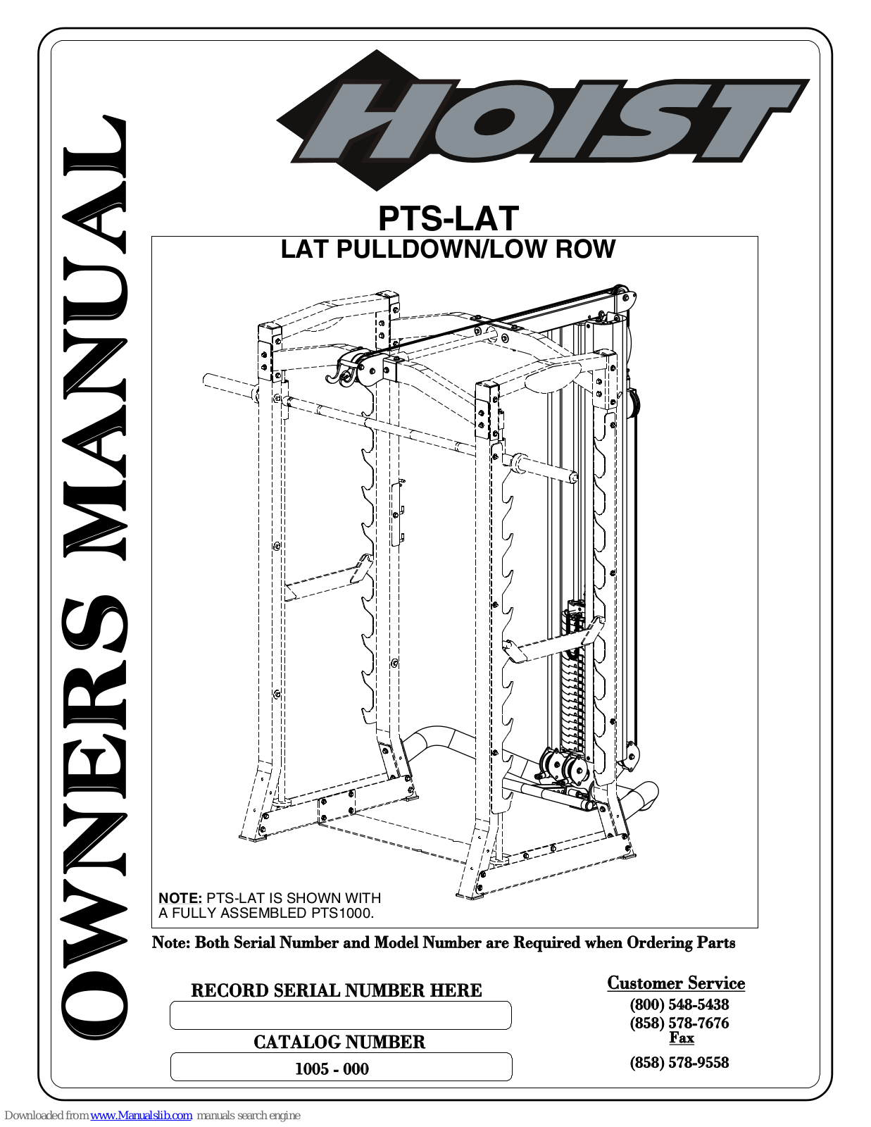 Hoist Fitness PTS-LAT Owner's Manual