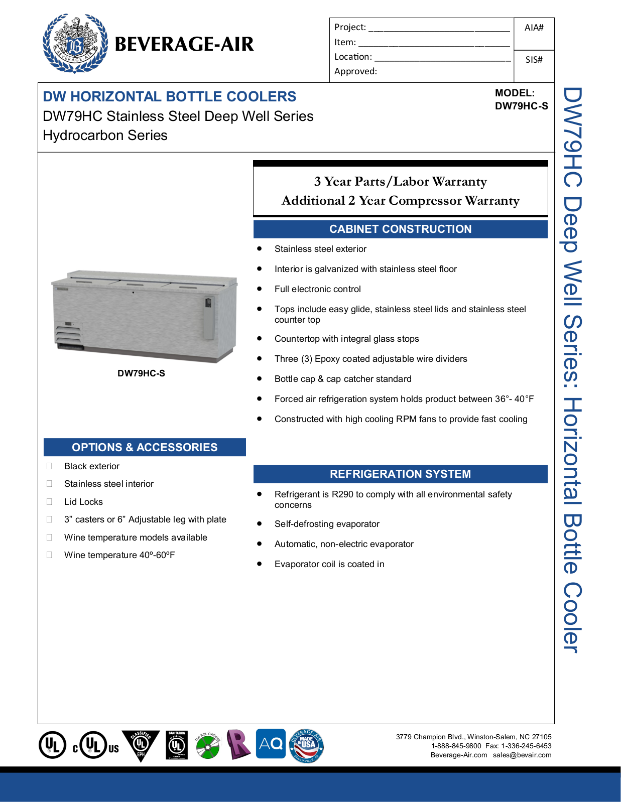 Beverage-Air DW79HCS Specifications - ManualMachine.com