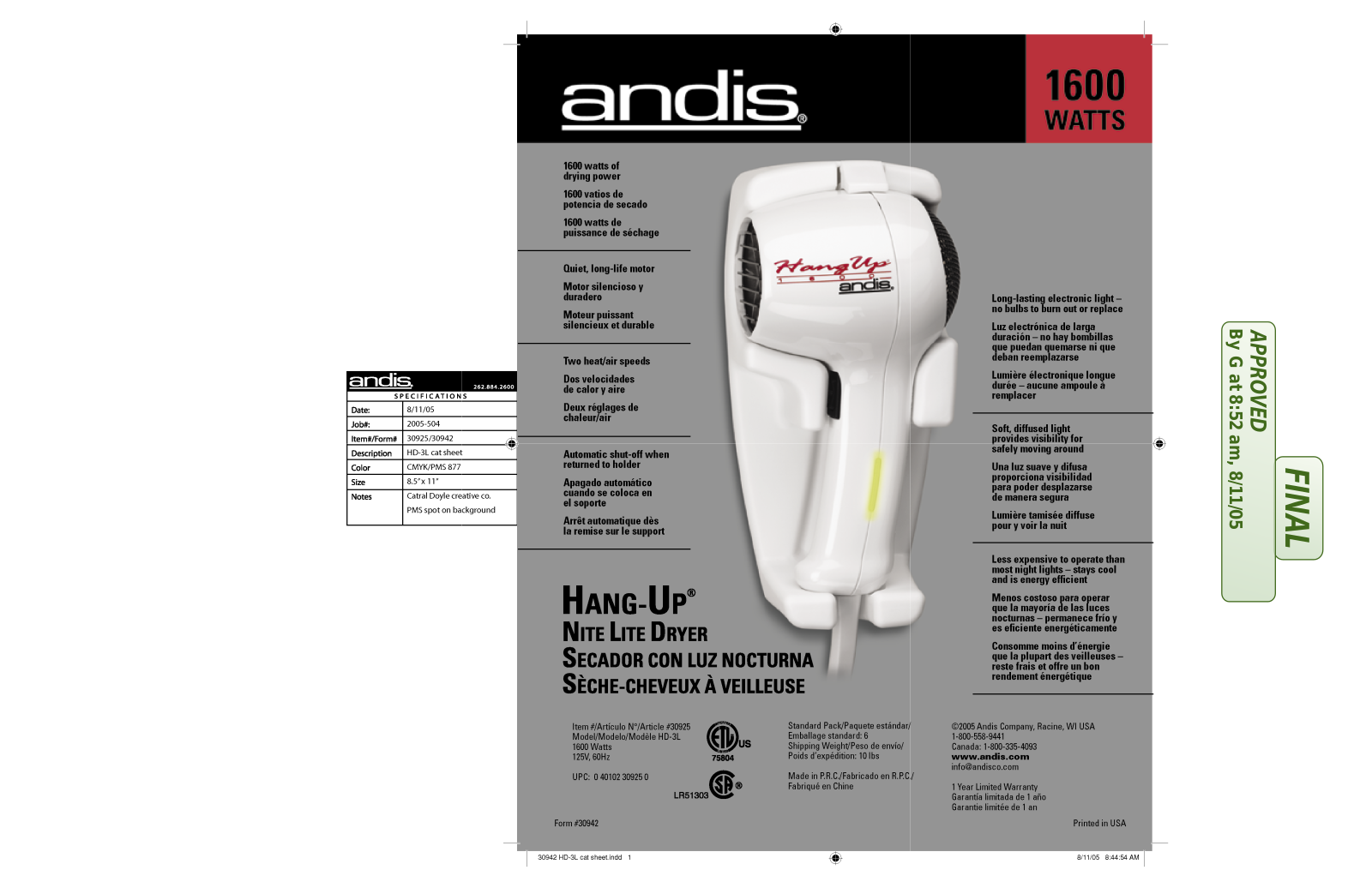 Andis Company HD-3L User Manual