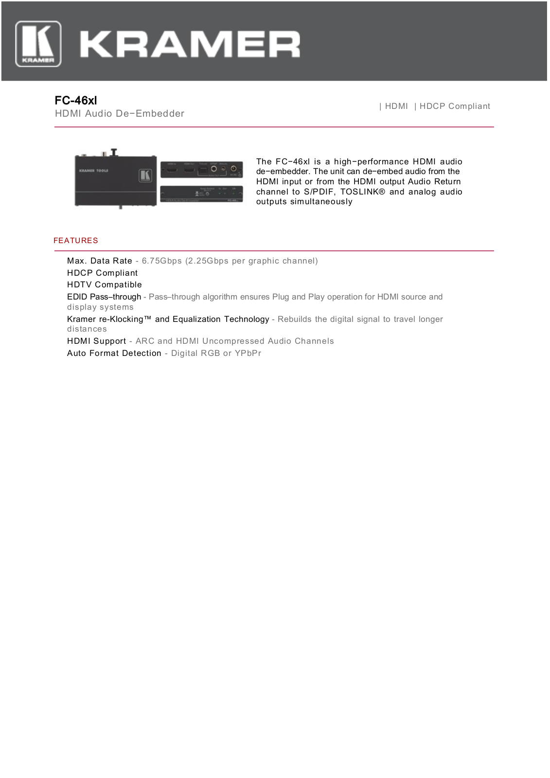 Kramer FC-46H2 Data Sheet