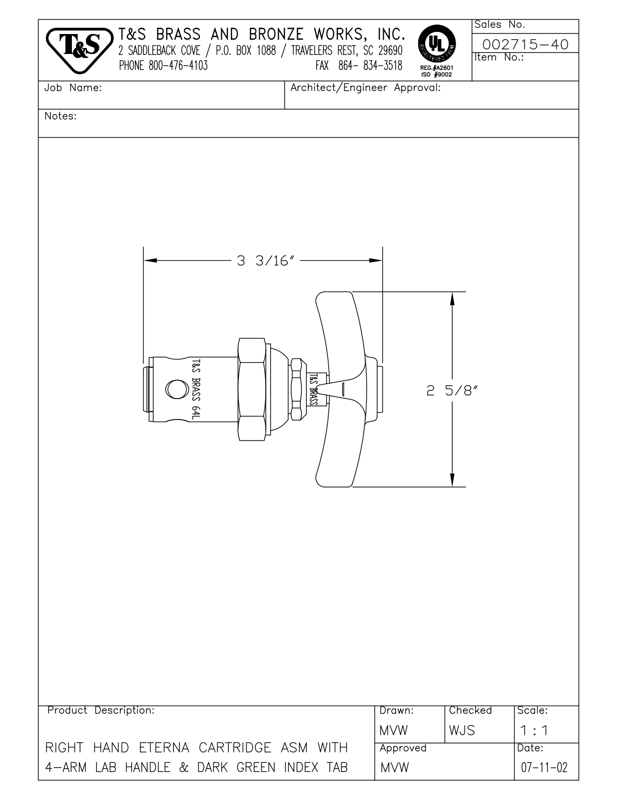 T&S Brass 002715-40 User Manual