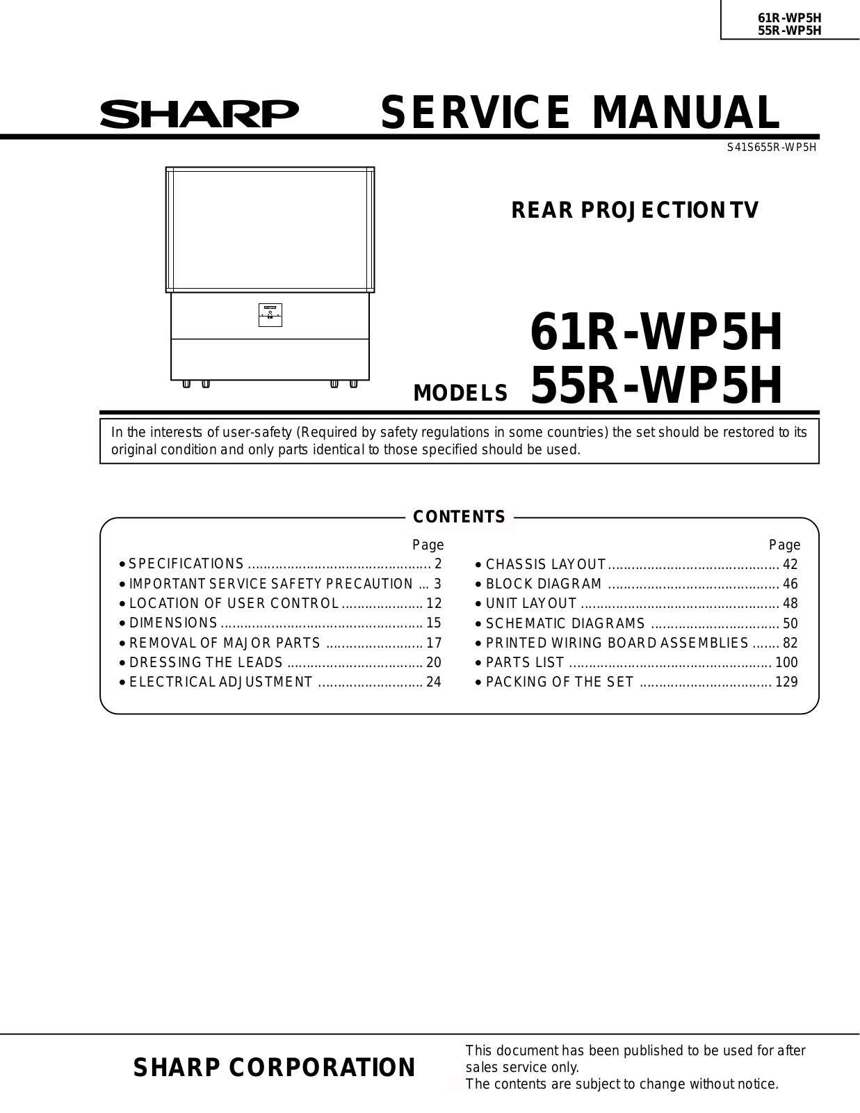 SHARP 61R-WP5H, 55R-WP5H Service Manual