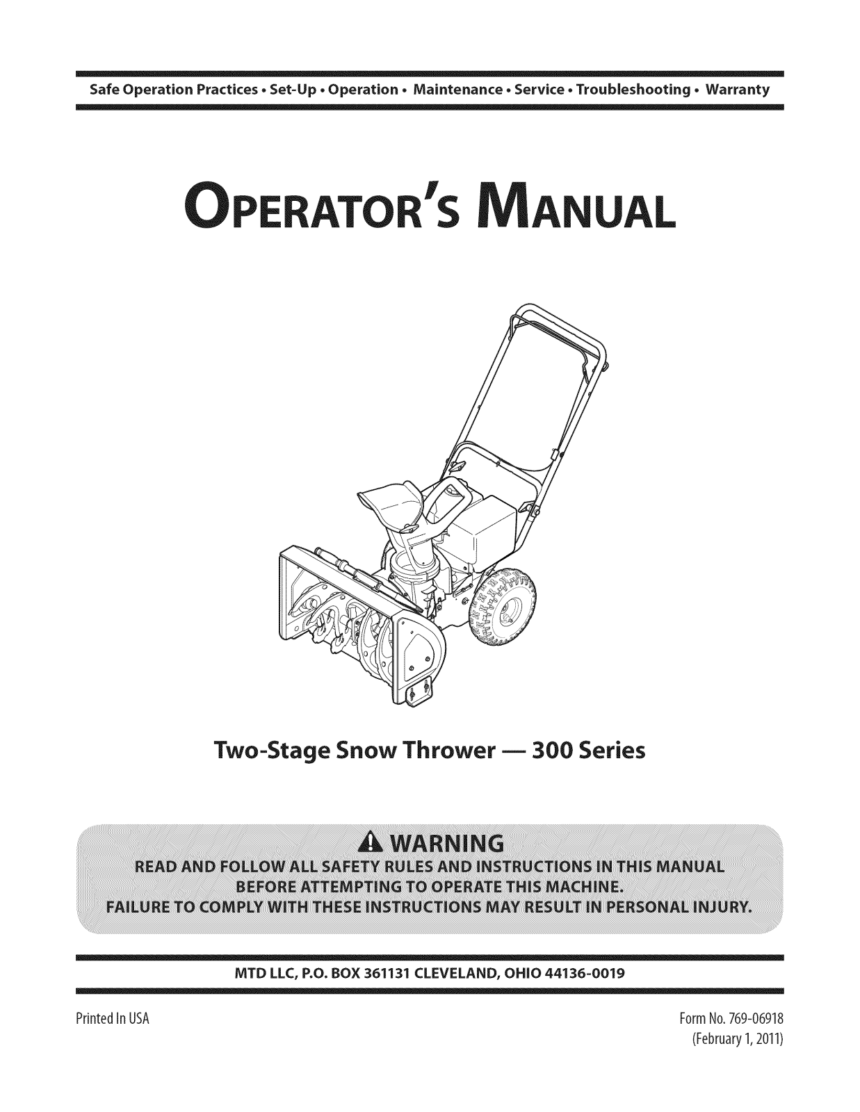 MTD 31A-32AD752, 31A-32AD706 Owner’s Manual