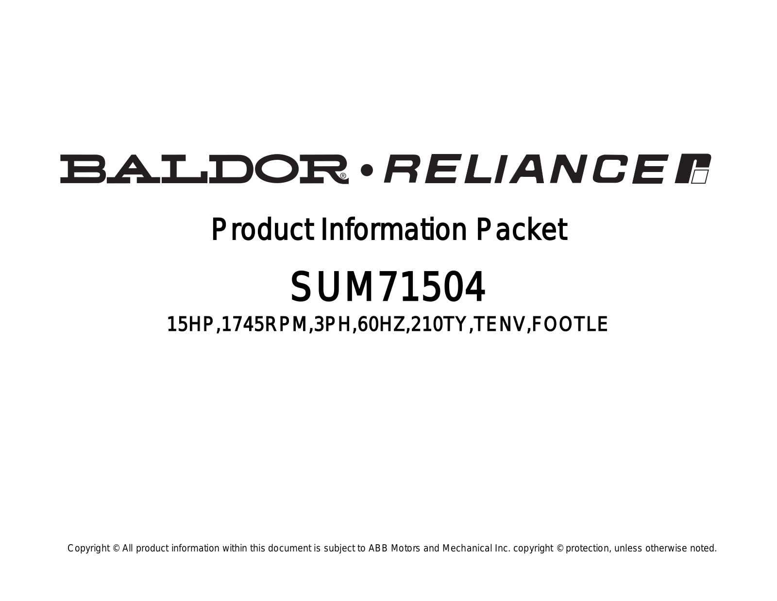 Baldor SUM71504 Product Information Sheet