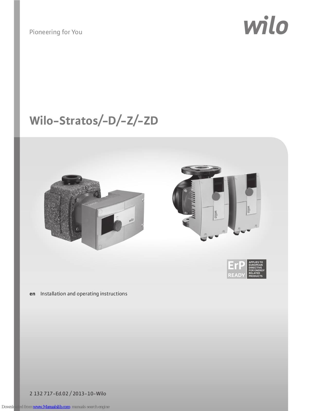 Wilo Stratos-D, Stratos-Z, Stratos-ZD Installation And Operating Instructions Manual