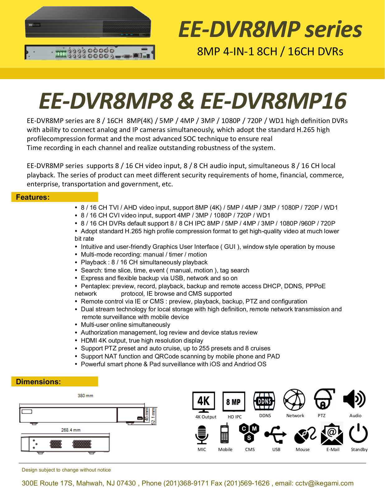 Ikegami EE-DVR8MP8, EE-DVR8MP16 Specsheet