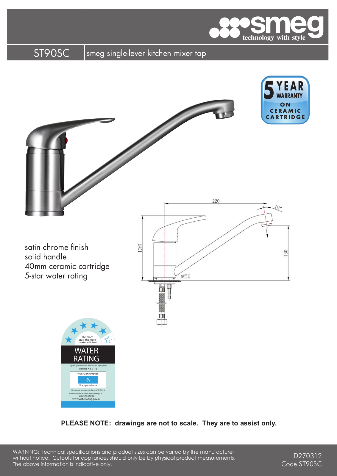 Smeg ST90SC Specifications Sheet