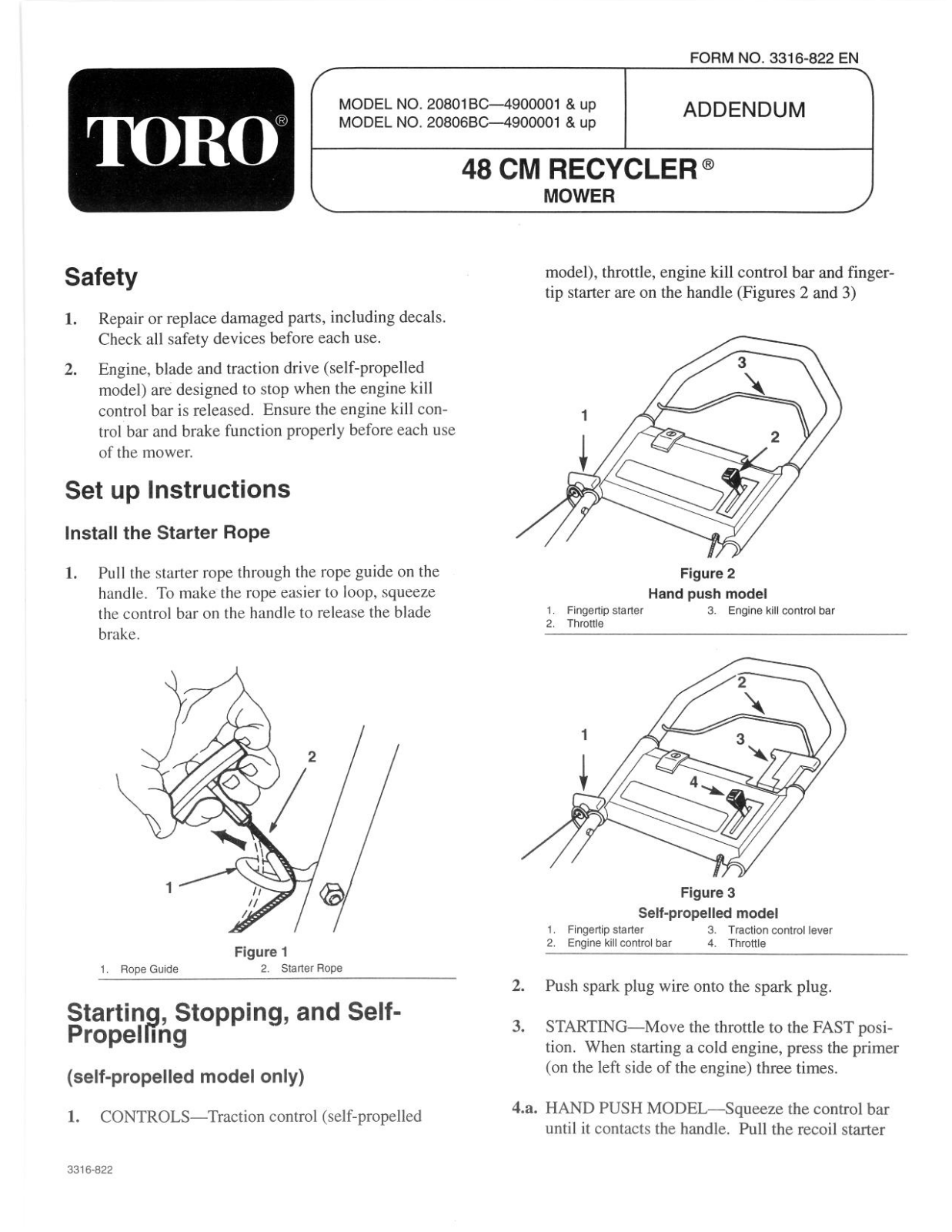 Toro 20801BC, 20806BC, 20807BC Addendum