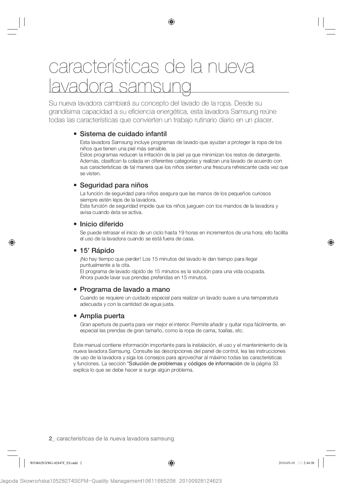 Samsung WF0600NXWG QUICK GUIDE