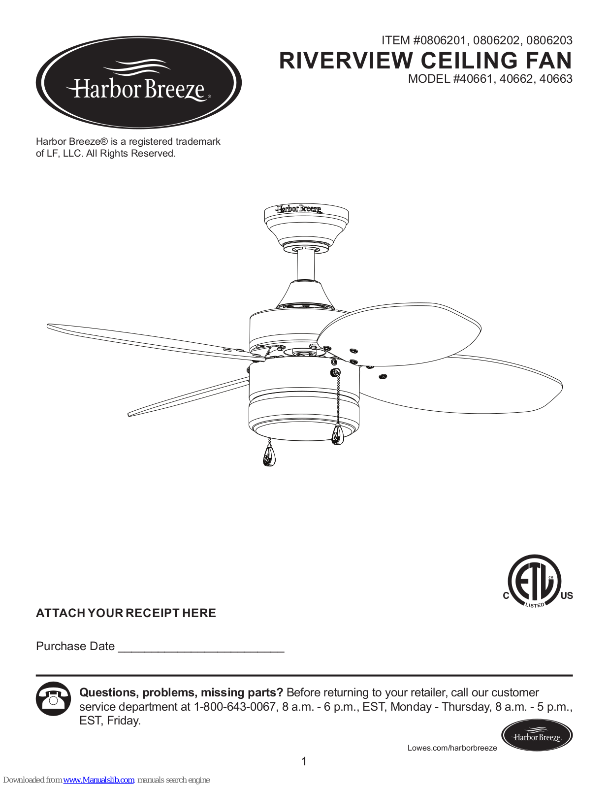 Harbor Breeze 40662, 40661, 40663 Installation Manual