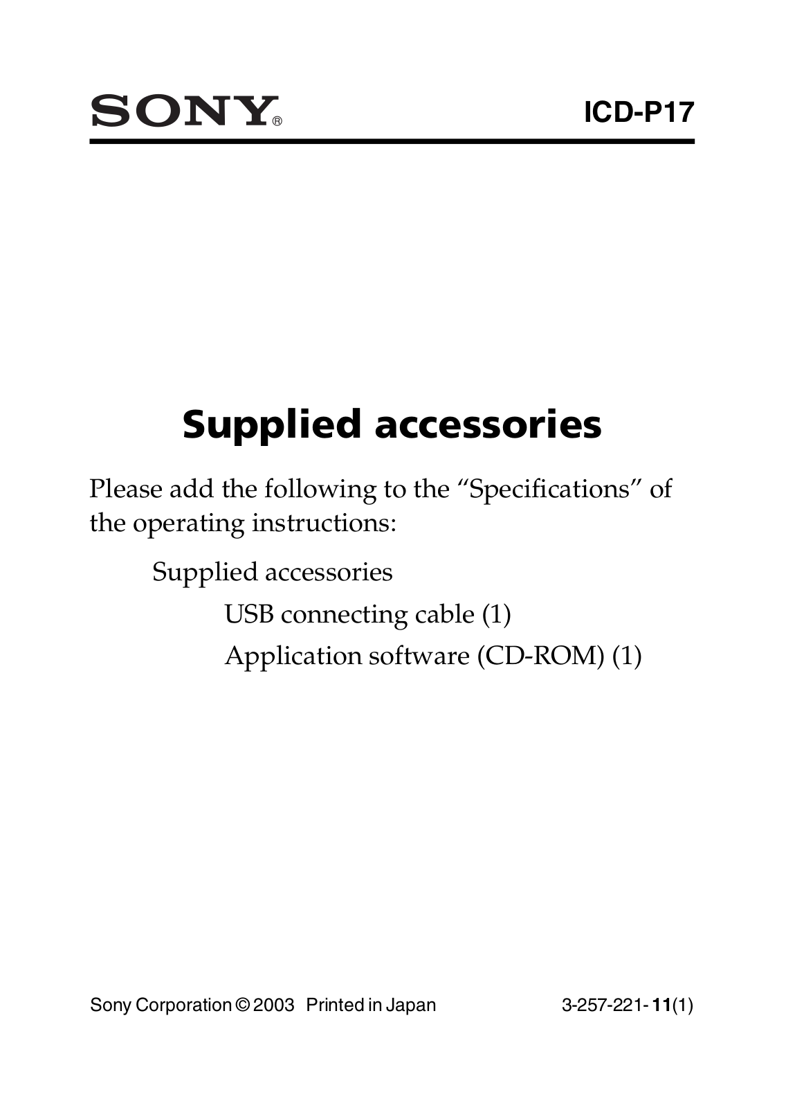 Sony ICD-P17 User Manual