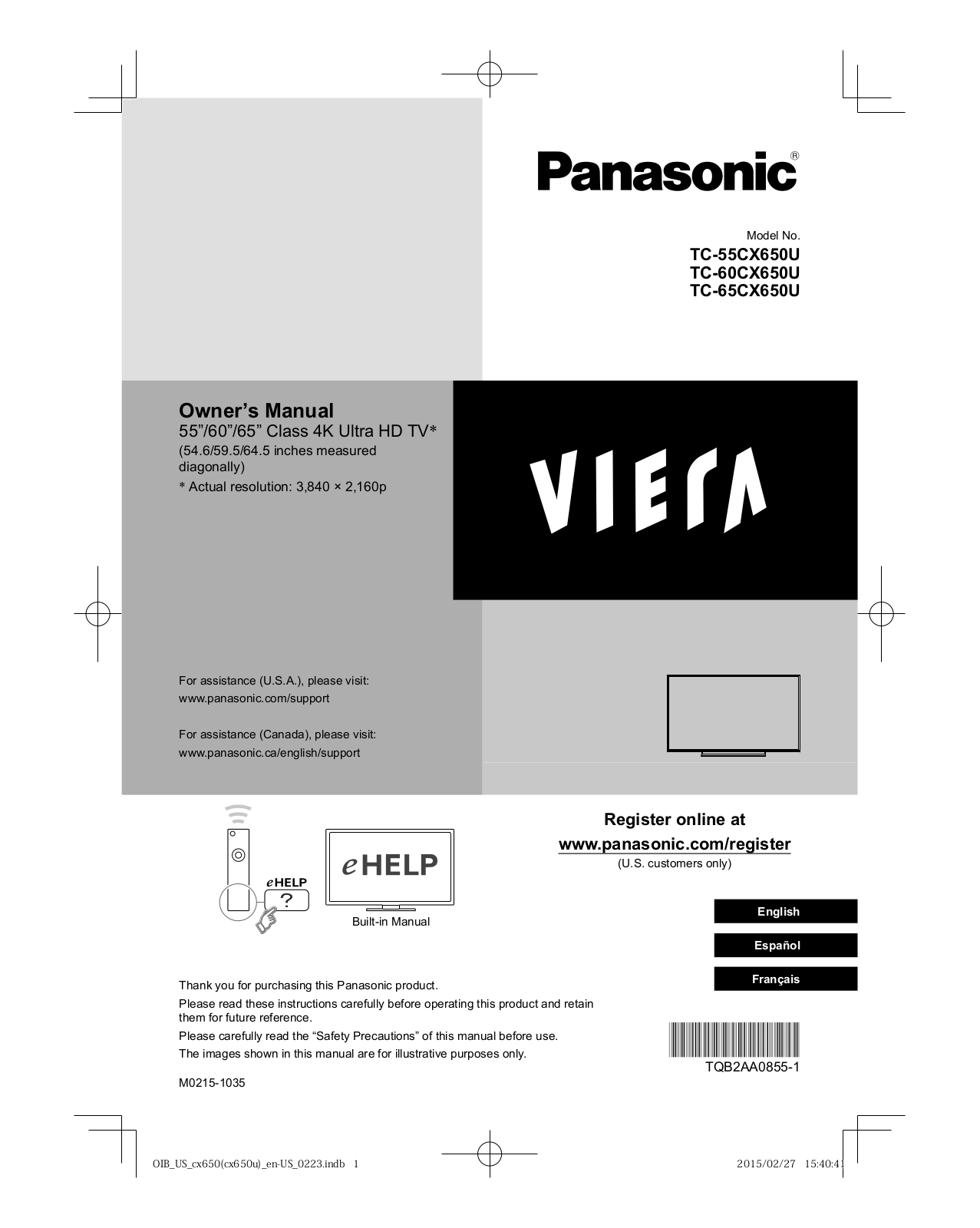 Panasonic tc-65cx650, tc-55cx650 Operation Manual