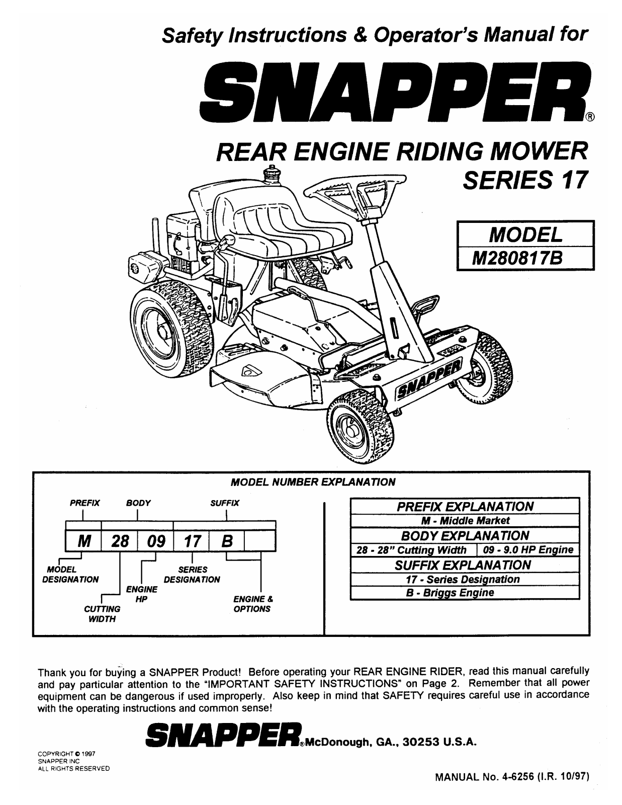 Snapper M280817B User Manual