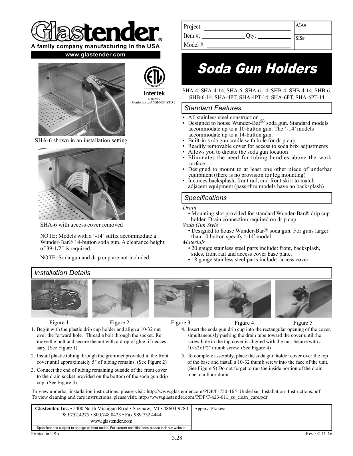 Glastender SHA-4 User Manual