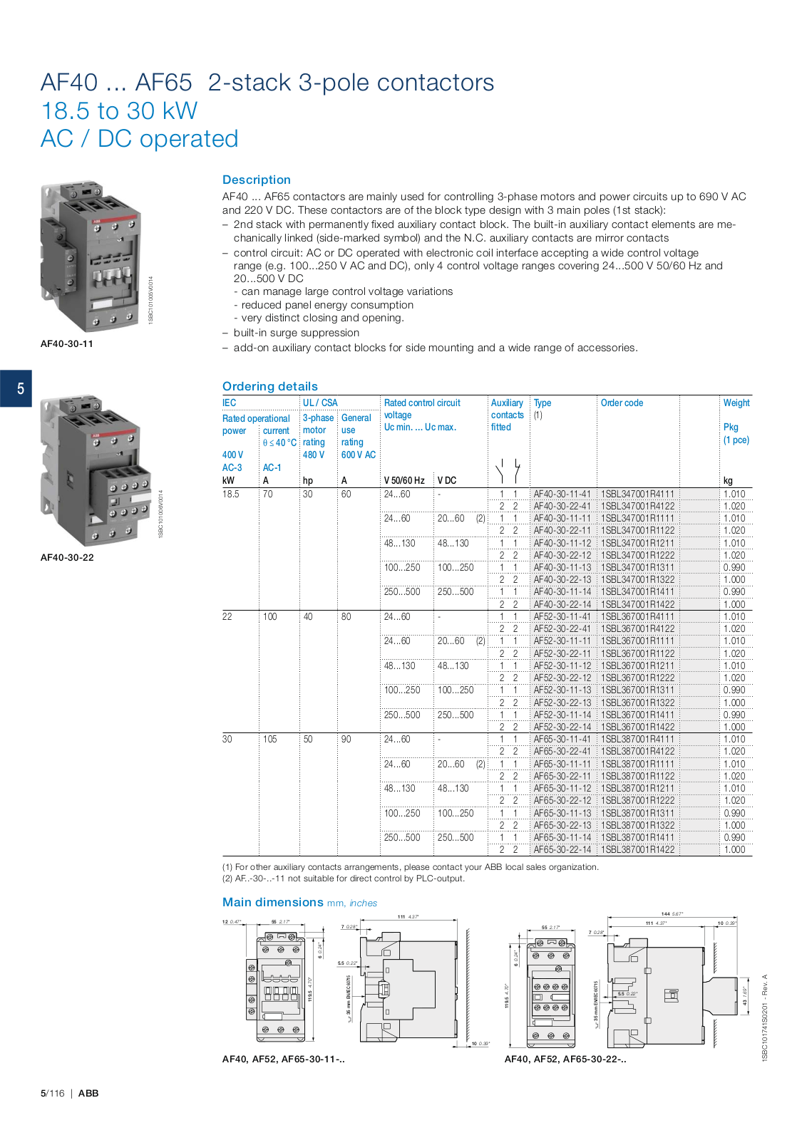 ABB AF40, AF52, AF65 Catalog Page