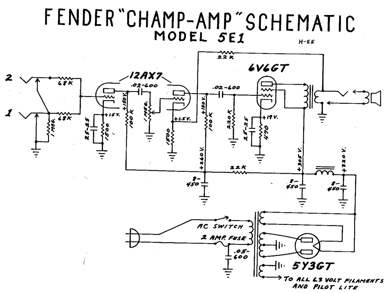 Fender Champ-5E1 Schematic