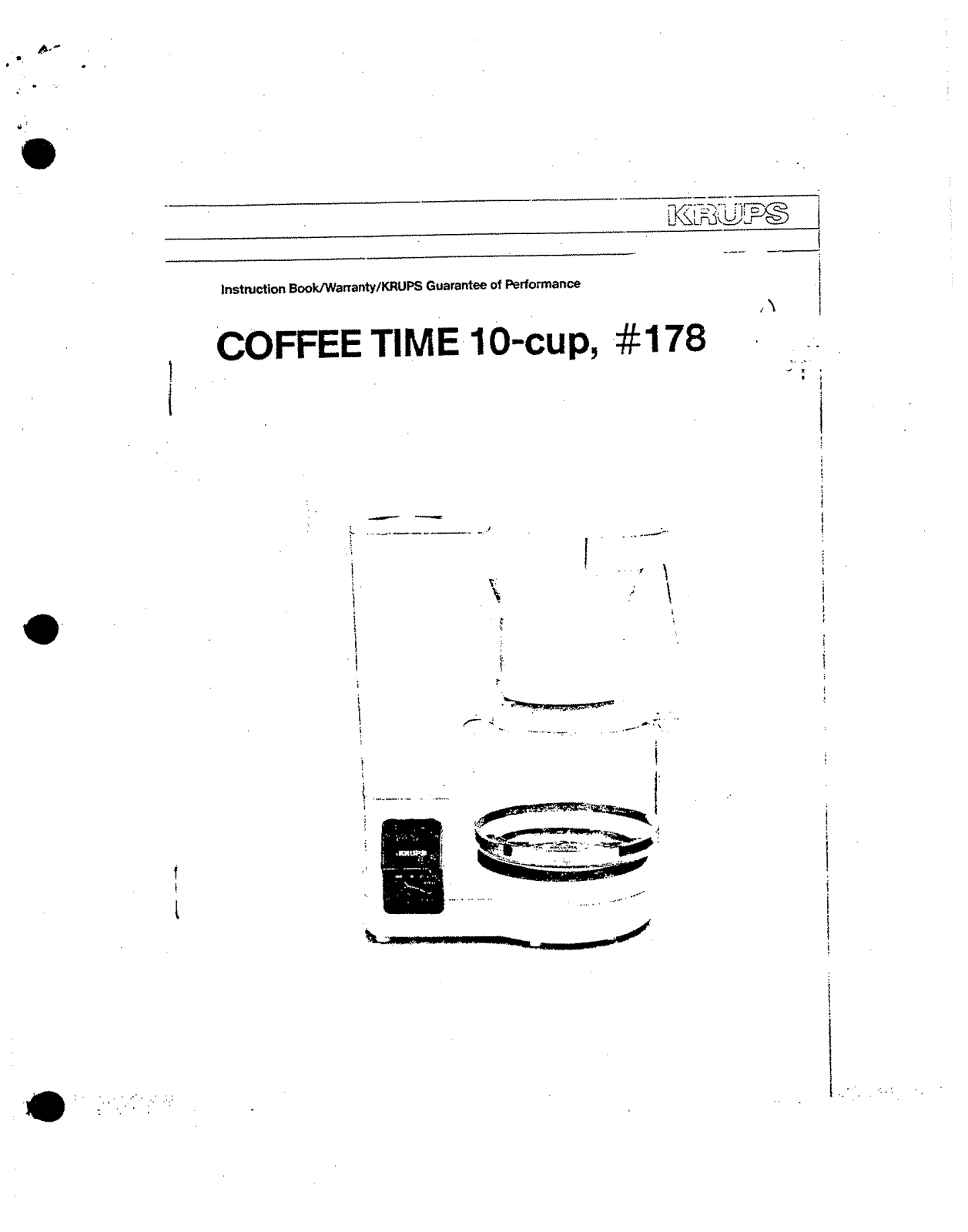 Krups 178, COFFEE TIME 10-CUP, COFFEE TIME Manual