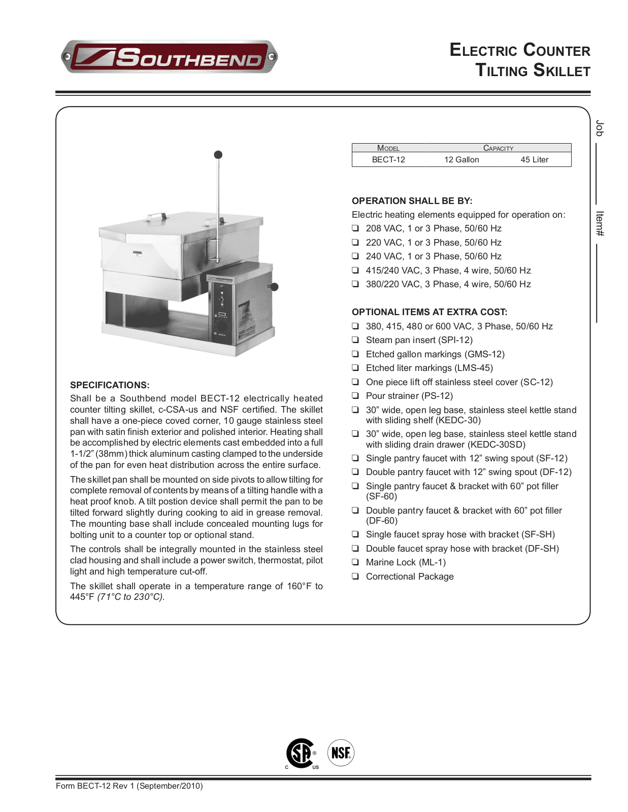 Southbend BECT-12 User Manual