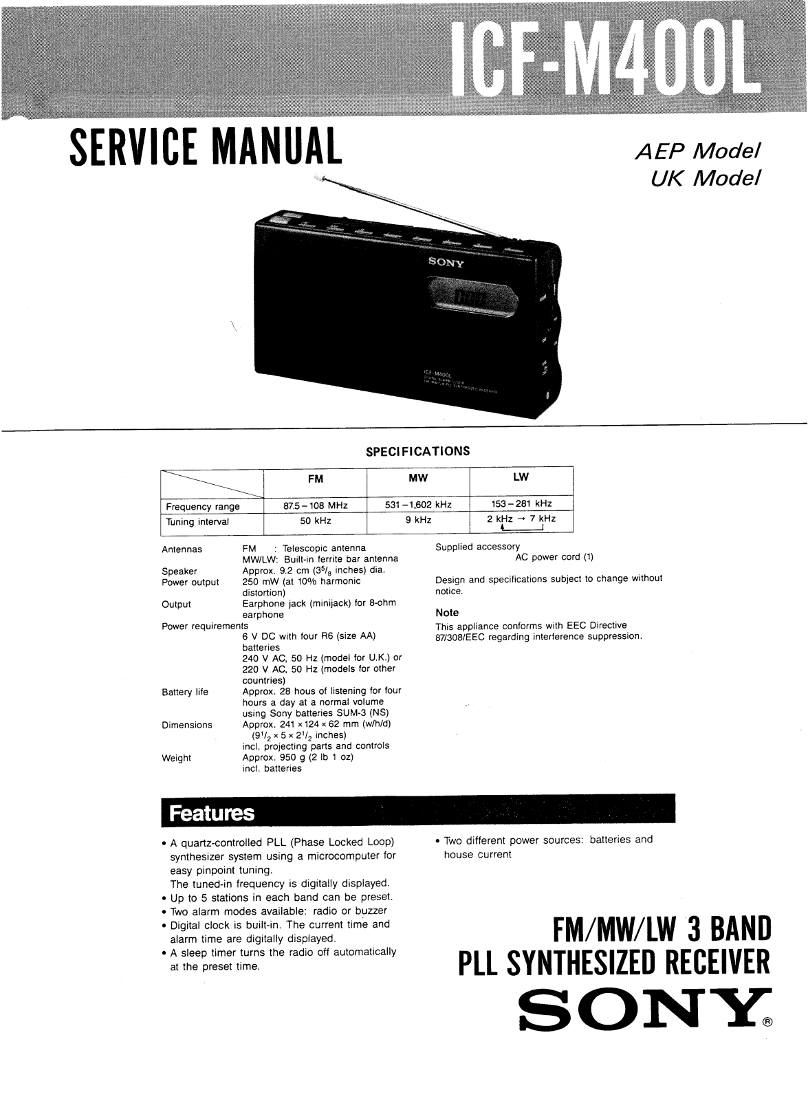 Sony ICFM-400-L Service manual