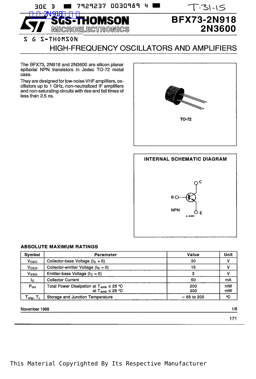 ST BFX73-2N918 User Manual