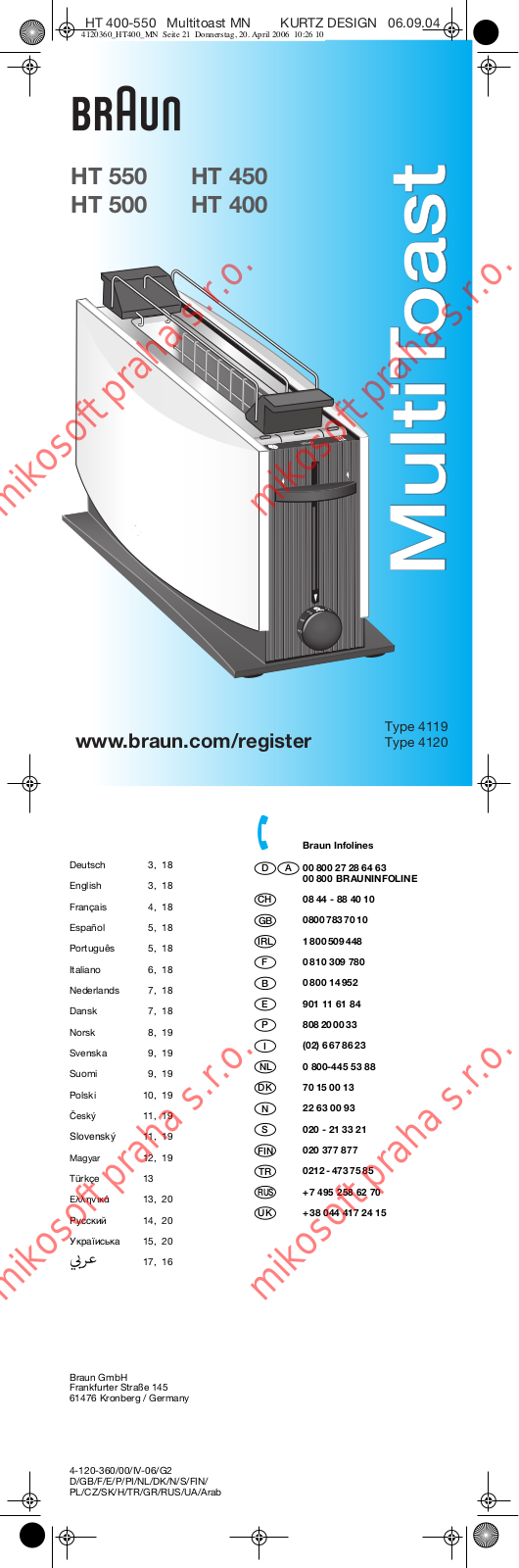 Braun HT 500, 4120, HT 450, HT 550, HT 400 User Manual